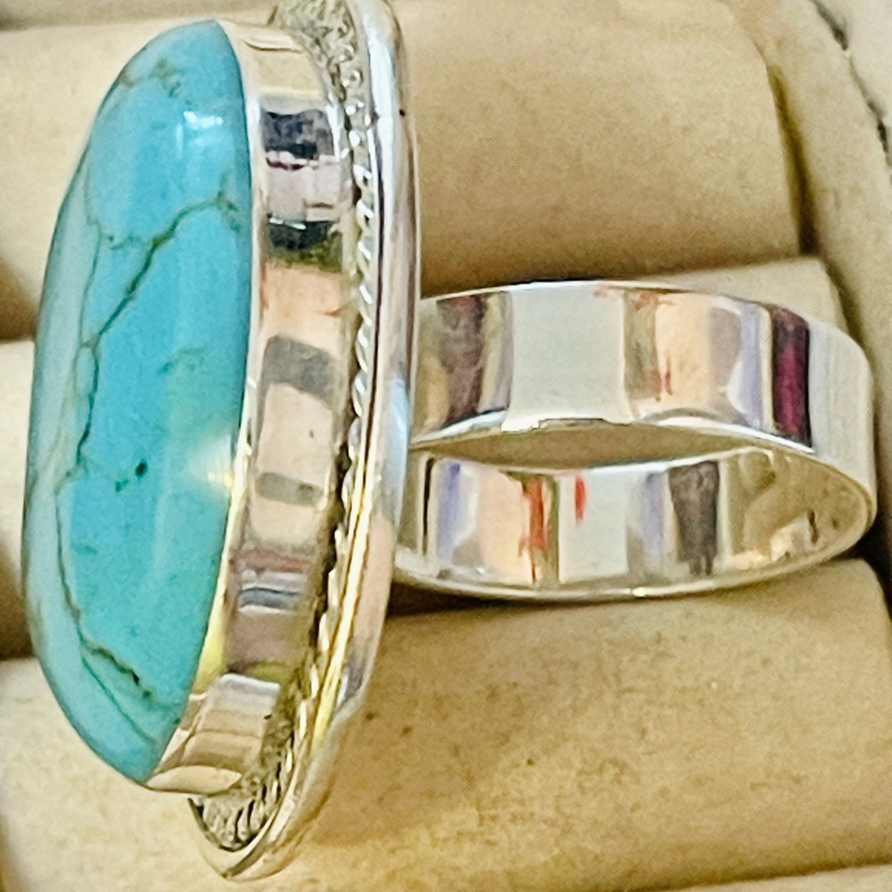 Southwest Sterling Silver Big Turquoise Ring Sz 10 20 G - Picture 5 of 9